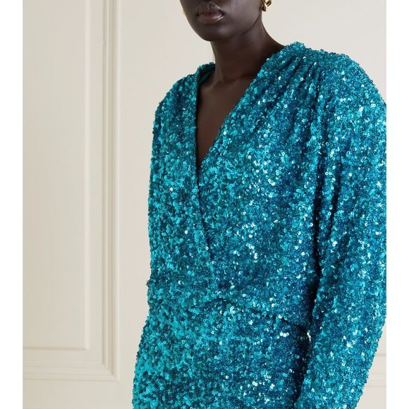 NWT ROTATE Birger Christensen Aurelia Sequin-embellished Wrap Top Blouse size 4 - Picture 16 of 16